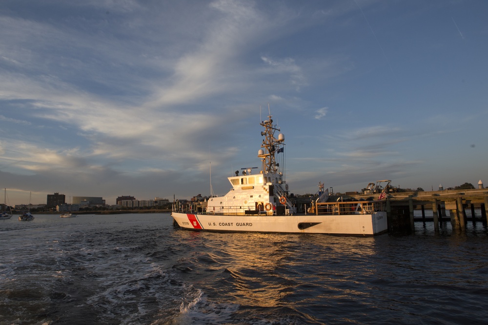 The Yellowfin moored at Sector Charleston in November 2015. Grand Isle's police chief said the cutter was assisting the stricken research vessel on Monday.