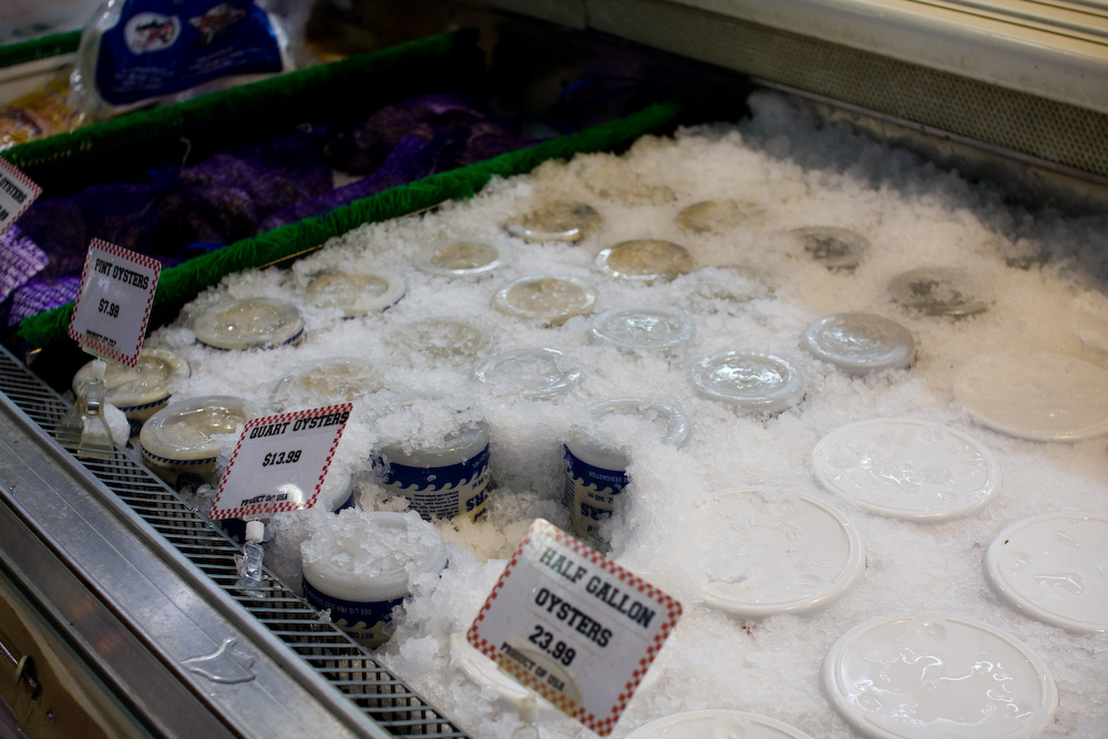 Oysters on ice (photo: Tony's Seafood, Baton Rouge). Holywater's ground-floor bar centers on Gulf seafood.
