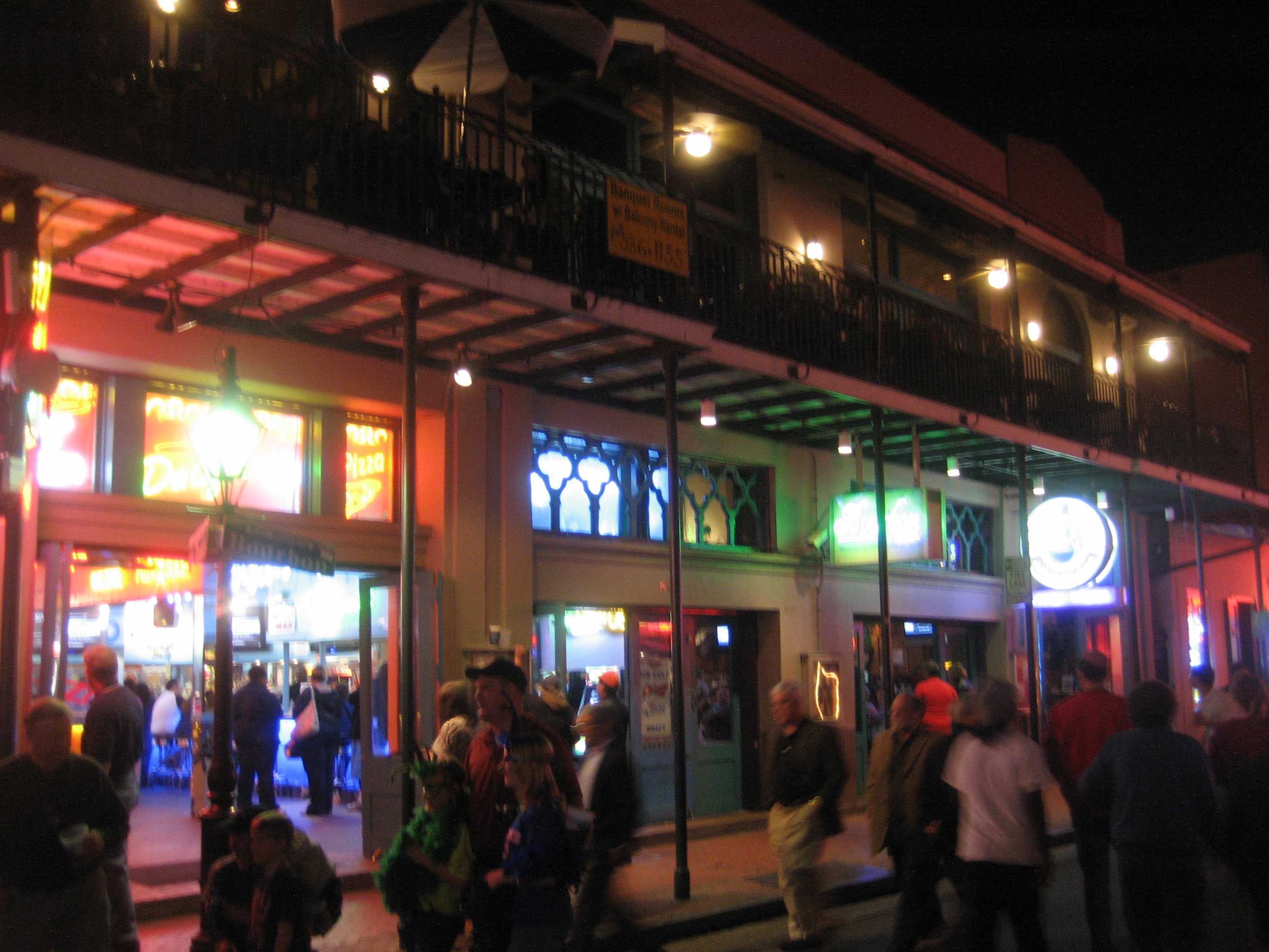 Bourbon Street on a dry night. With landfall forecast near Pensacola, New Orleans stays on the weaker, western side of the storm.