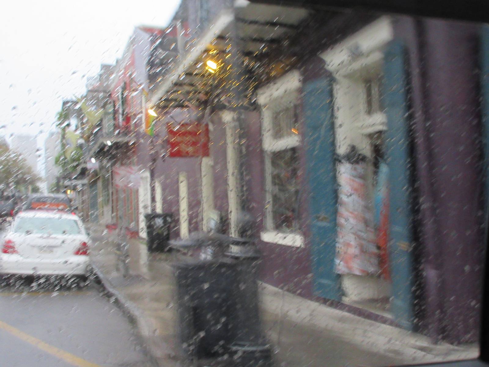 Rain streaks a car window on a French Quarter street. The FOX Forecast Center warns of a week-long flood threat stretching from the Gulf Coast to the Ohio Valley.