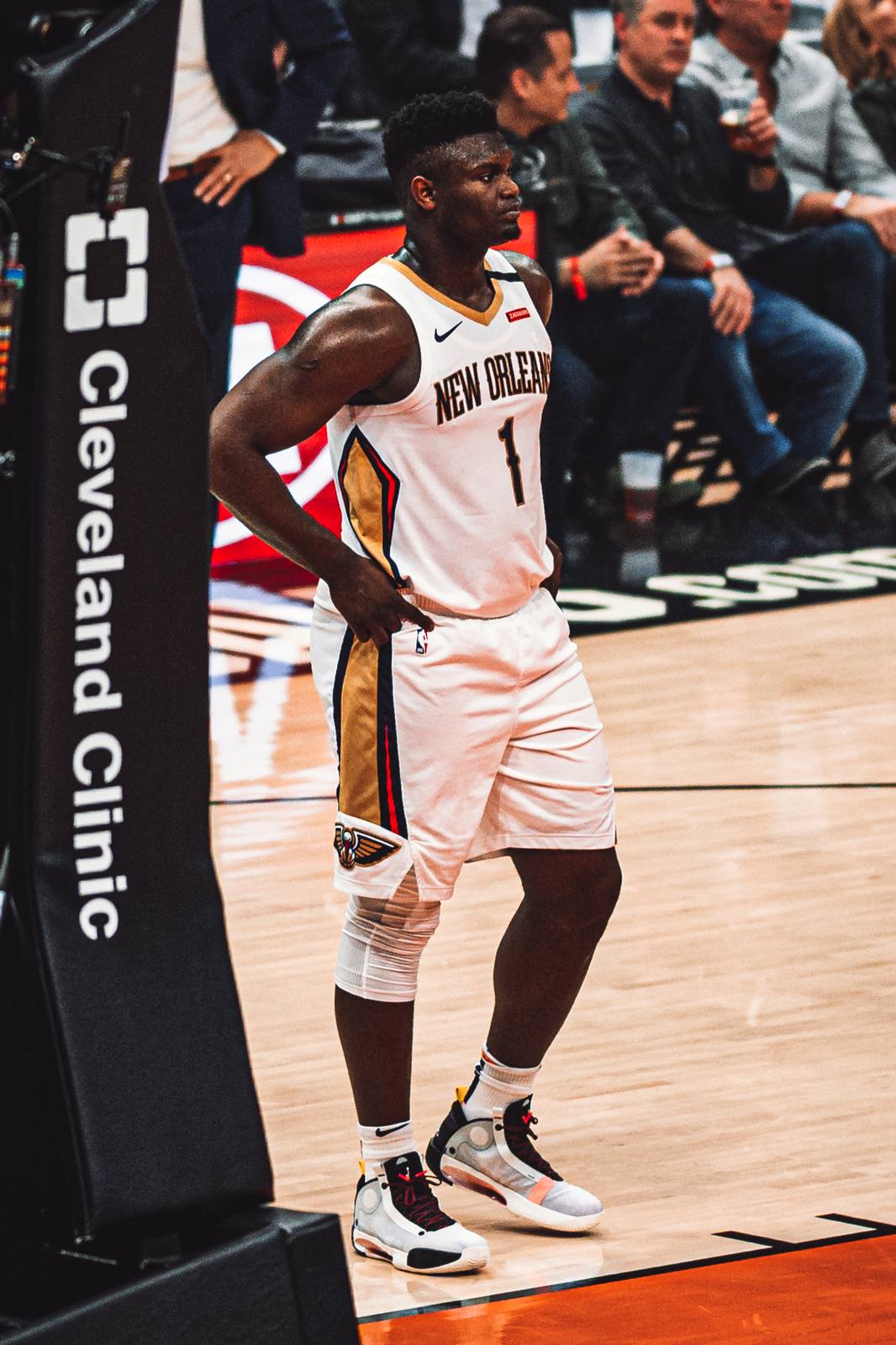 Zion Williamson on the court in a Pelicans uniform during a 2020 game in Cleveland. New Orleans kept its opening-night starters on the floor all night in Tulsa.
