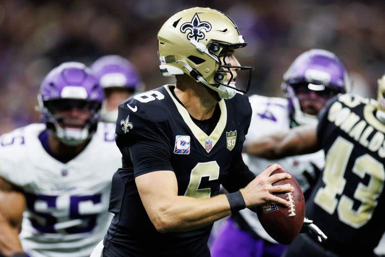 Tyler Shough looks to throw against Minnesota at the Superdome on October 11, 2026. Shough was a full participant in practice on Wednesday despite a left hand injury.